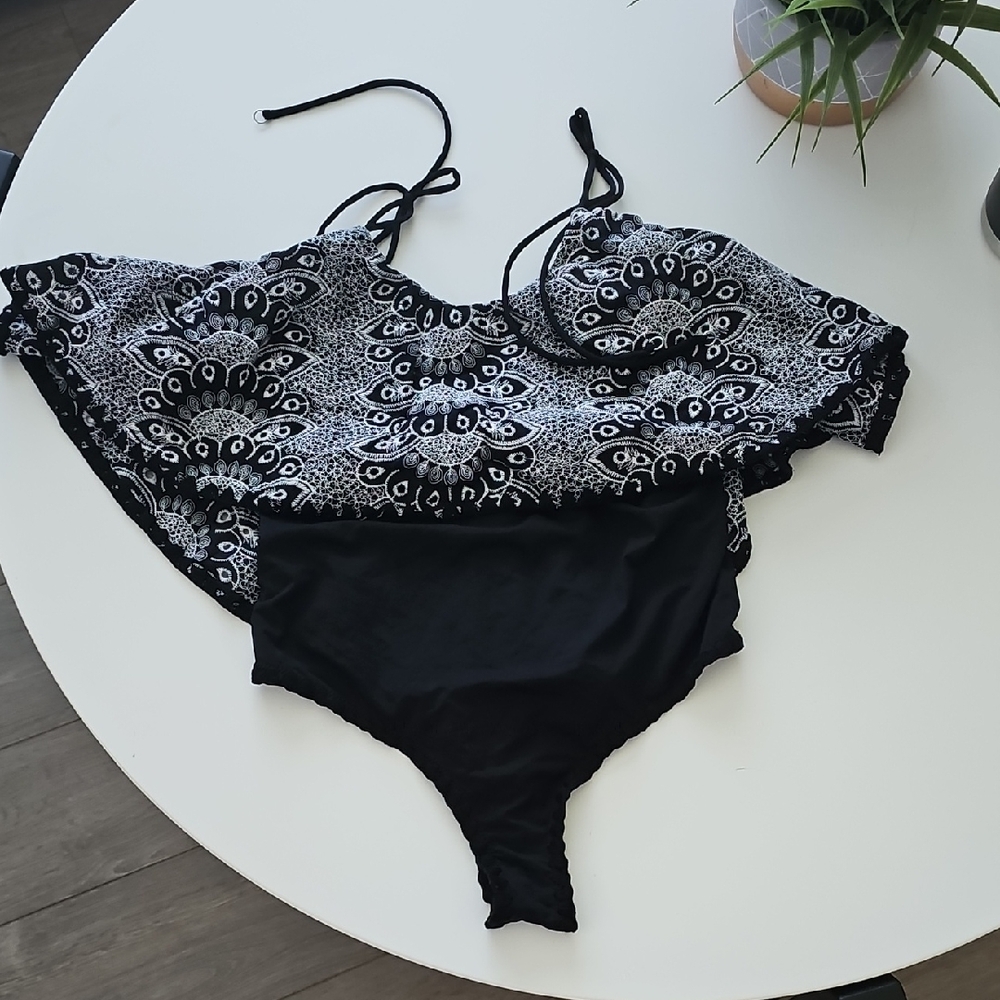 F**k Black and White Patterned Onepiece Swimsuit